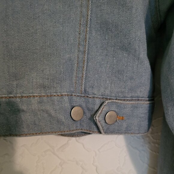 Wet Seal Vintage Light Blue Cropped Rainbow Sleeve Denim Jacket Women's Sz XS - Picture 5 of 8